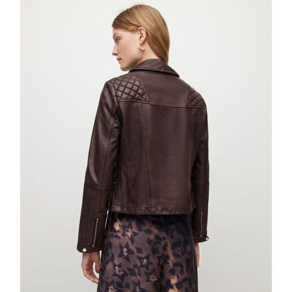 All Saints Catch (Cargo) leather Moto Jacket in Oxford Red - Picture 2 of 12